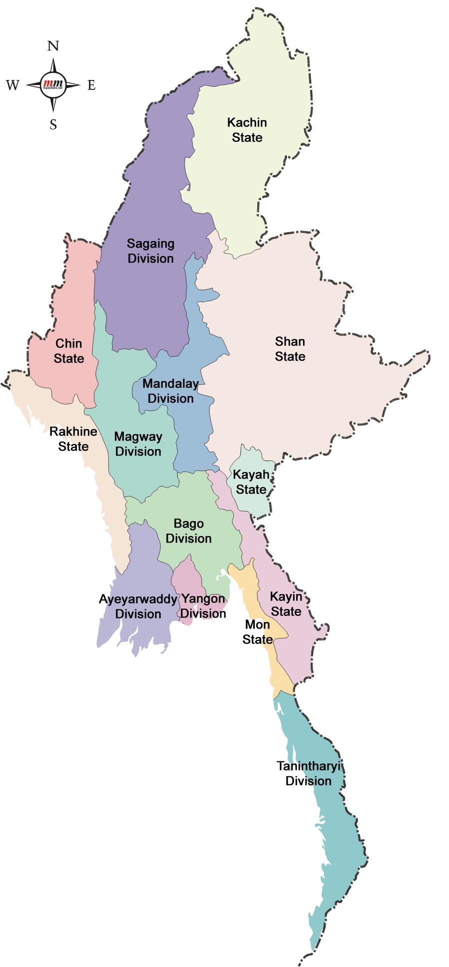 utm map of state and division in myanmar